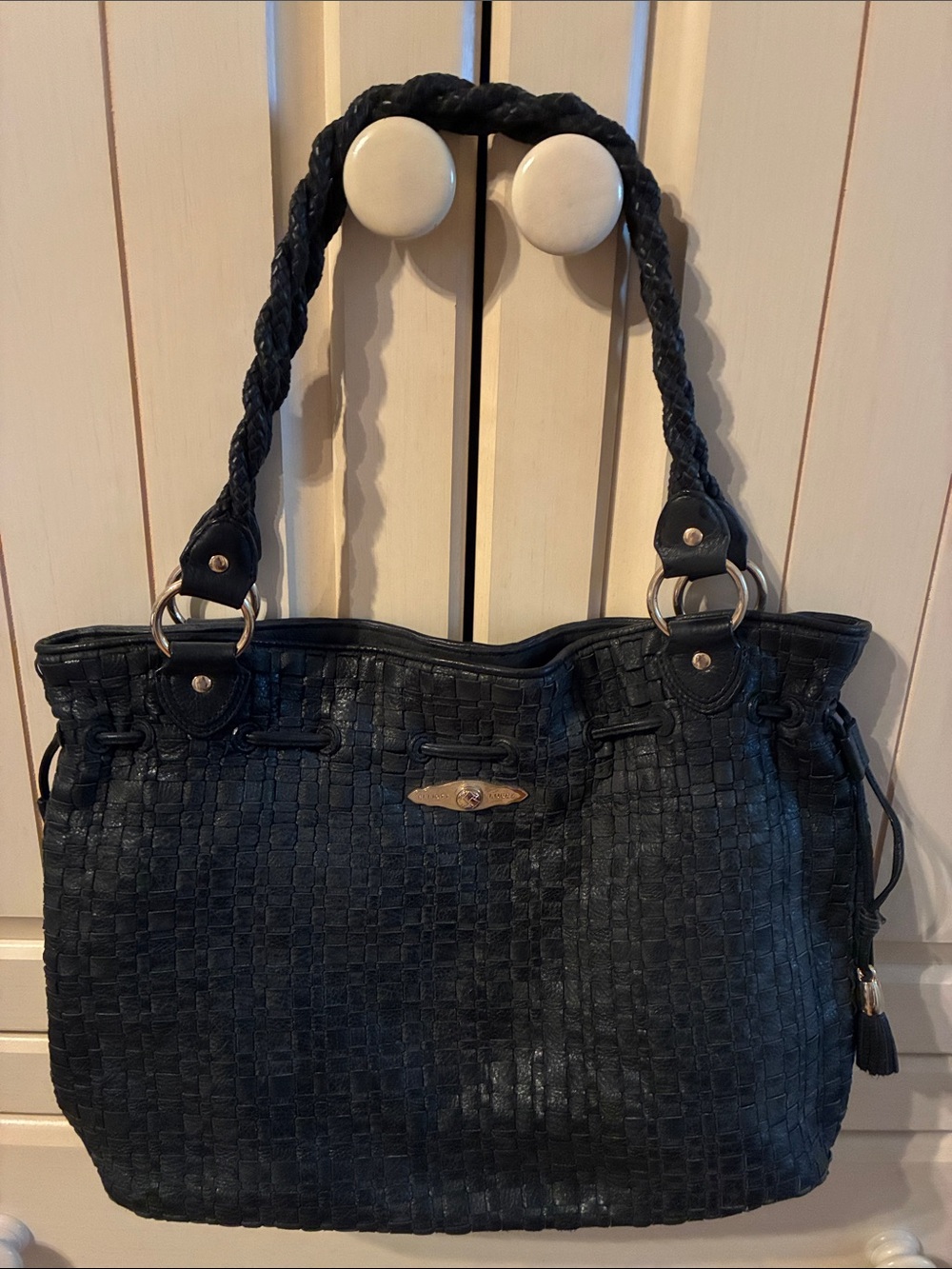 Elliott Lucca black Woven Tote with Braided Shoulder Straps